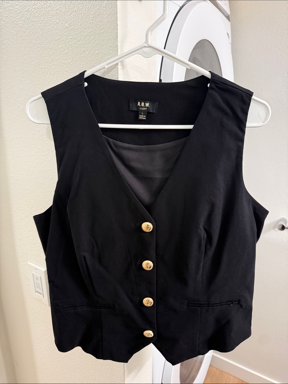 AUW Black Sleeveless Vest Dress with Gold Buttons